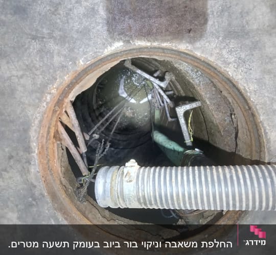 צינור גמיש בתוך פתח ביוב עם חוטים